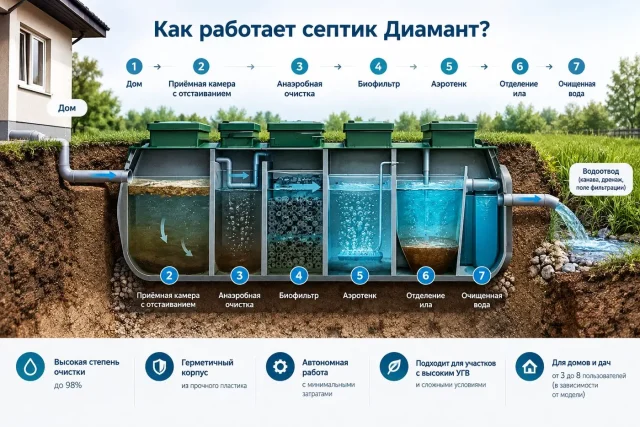 Схема работы септика диамант